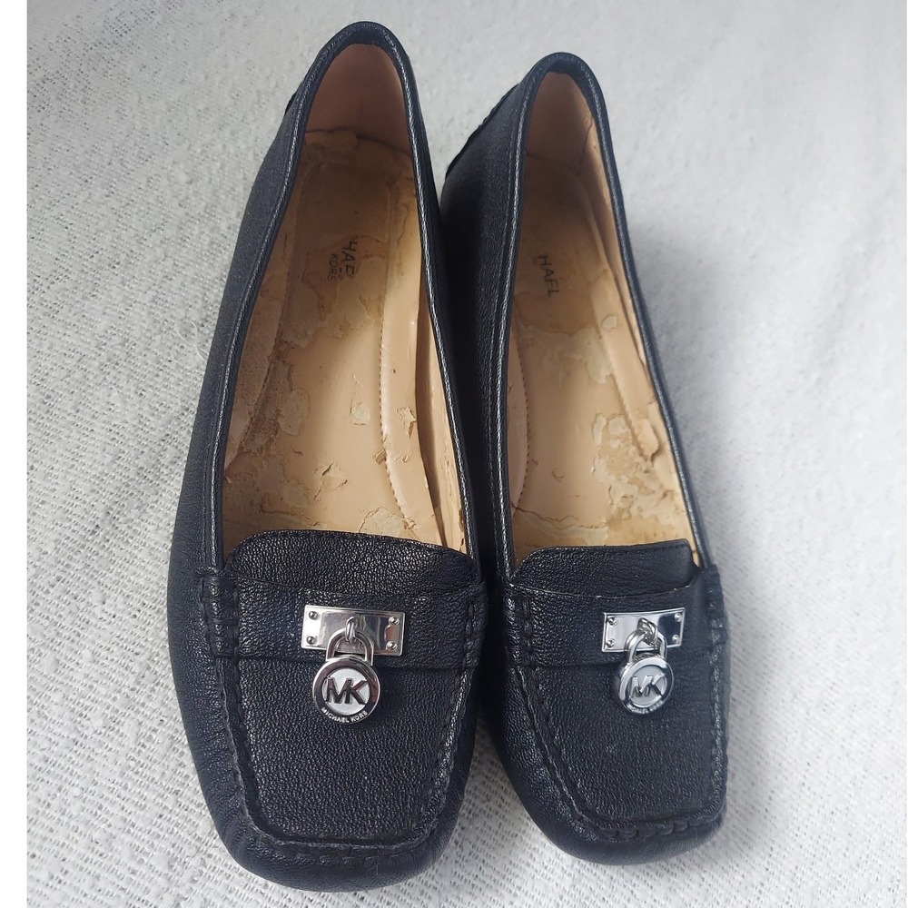 Michael‎ Kors Loafers Womens 8.5M Black Hamilton Padlock Pebbled Leather Flats
